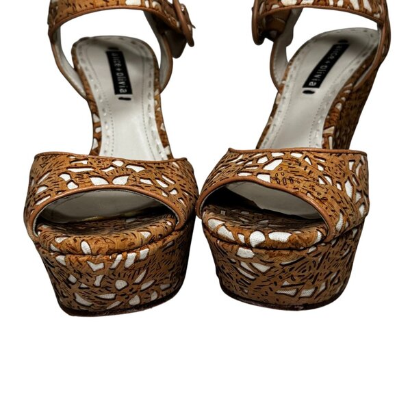 Alice + Olivia Jana Laser Cut Cork Wedge Heel Sandals Size 36.5, 6.5 $350 - Picture 10 of 12